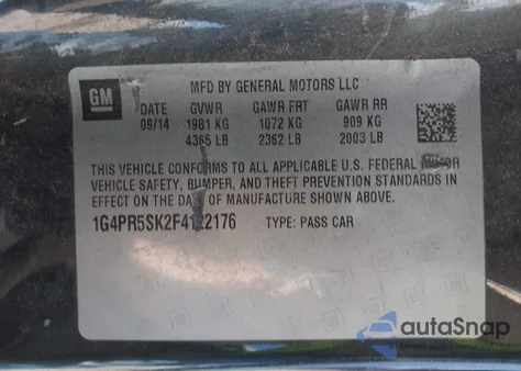 2015 Buick Verano Convenience Group z USA, uszkodzony, nr VIN 1G4PR5SK2F4122176